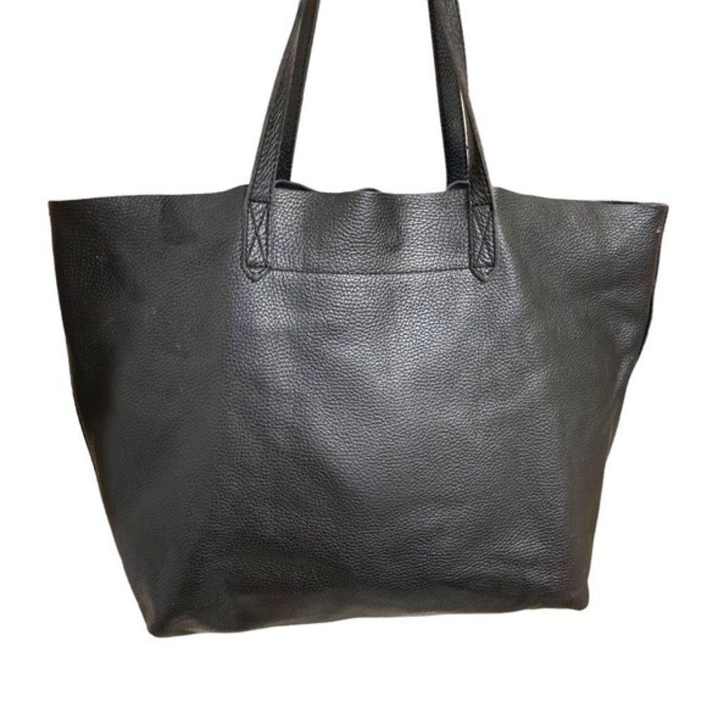 Cuyana black pebbled soft leather unstructured tote bag